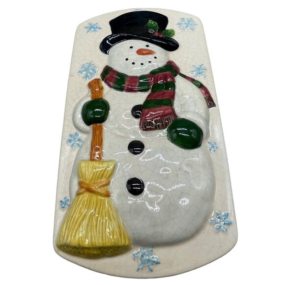 New Debco Stoneware Loaf Baking Dish Snowman Lid Wall Hanging Christmas READ - Picture 1 of 11